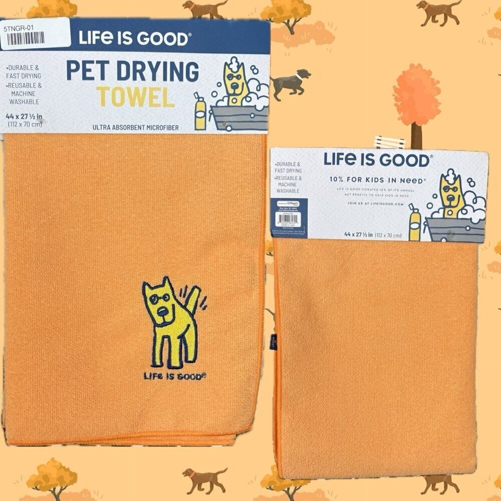 Life Is Good Marigold Doggy Patch Microfiber Finished Edges Pet Drying Towel